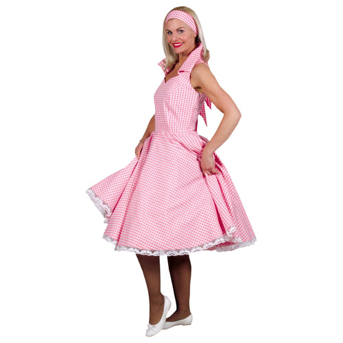 50's Jurk Roze-Wit met Sjaal