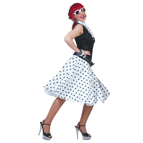 50's Rock 'n Roll Jupe Polka Dot Blanche-Noire (TU)