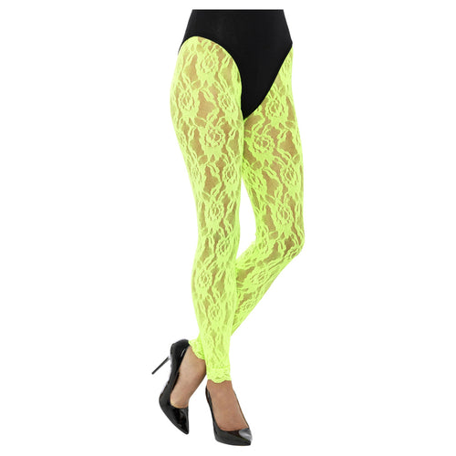80's Leggings Femme Dentelle Vert Néon