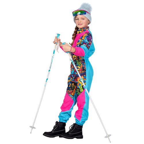 80's Rétro Combinaison de Ski Enfant Rose-Turquoise