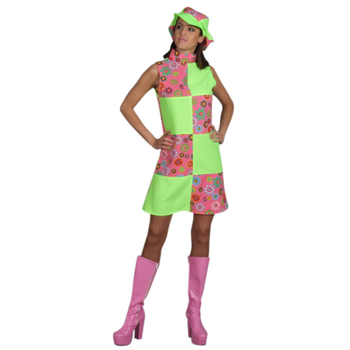 60's Robe Bloc Rose-Vert