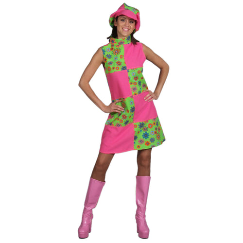 60's Robe Bloc Vert-Rose