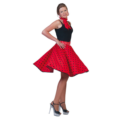 50's Rock 'n Roll/Espagnole Jupe Polka Dot Rouge-Noire (TU)