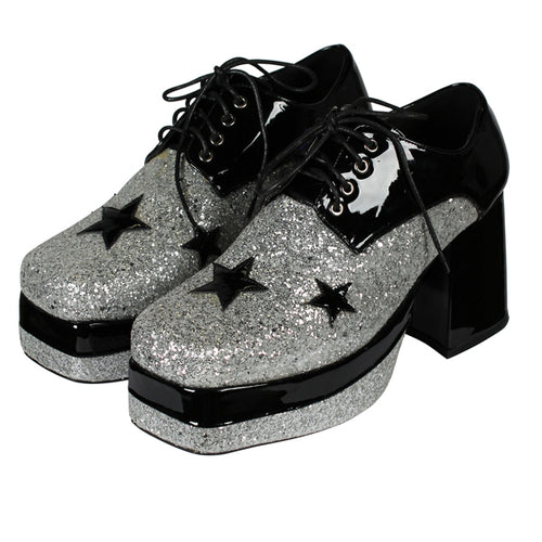 70's Disco Plateauschoenen "Glamrock" Heer Zilver-Zwart