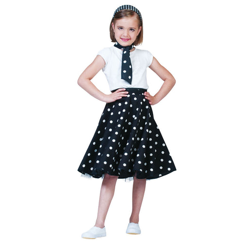 50's Rock'n Roll Jupe Fille Polka Dot Noir-Blanc (TU)
