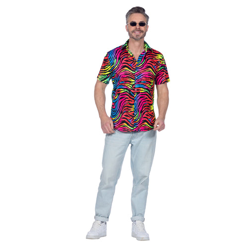 80's Hemd Korte Mouwen Zebra Neon Multicolour