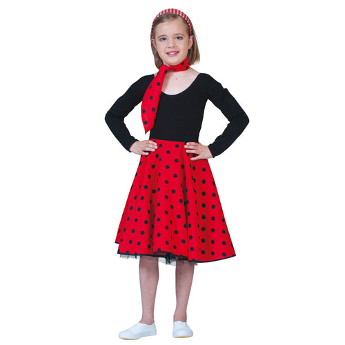 50's Rock'n Roll Jupe Fille Polka Dot Rouge-Noir (TU)