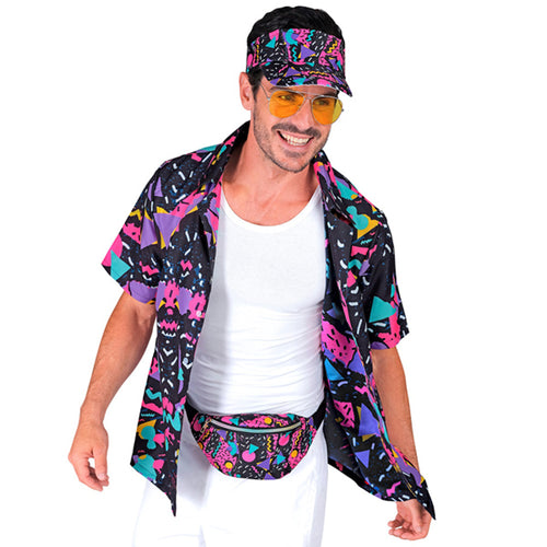 80's Hemd Grafische Print Funky Zwart
