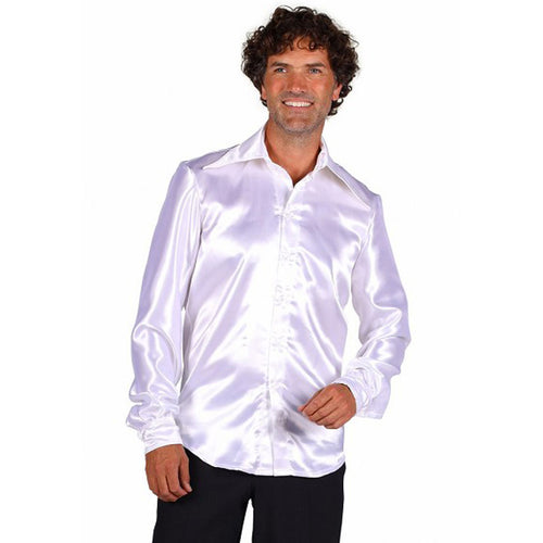 70's Chemise Disco Satin Blanc