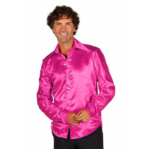70's Disco Hemd Satijn Fuchsia