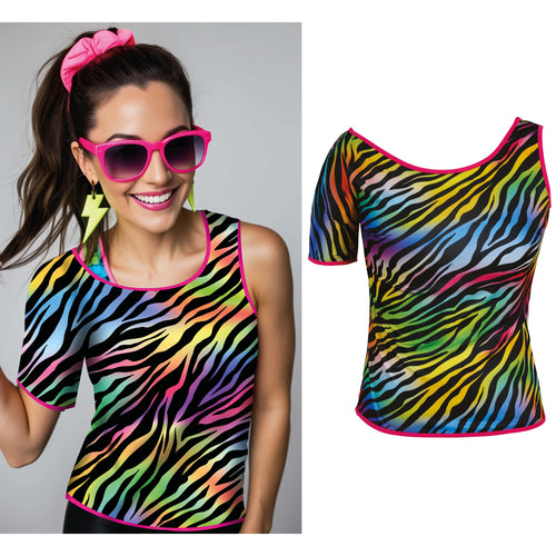 80's Blouse Femme Zèbre Néon Multicouleur (one size - 40-42)