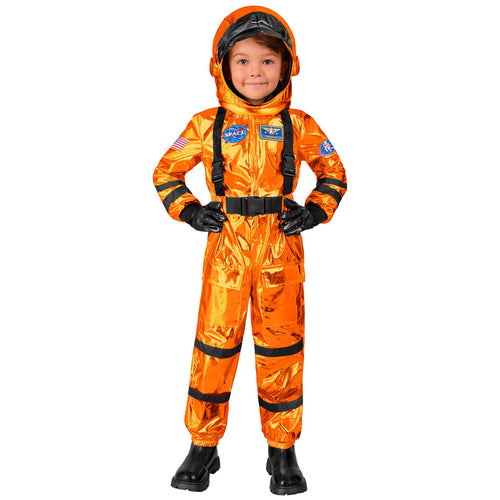 Astronaut Jumpsuit Kind Metallic Oranje Kostuum