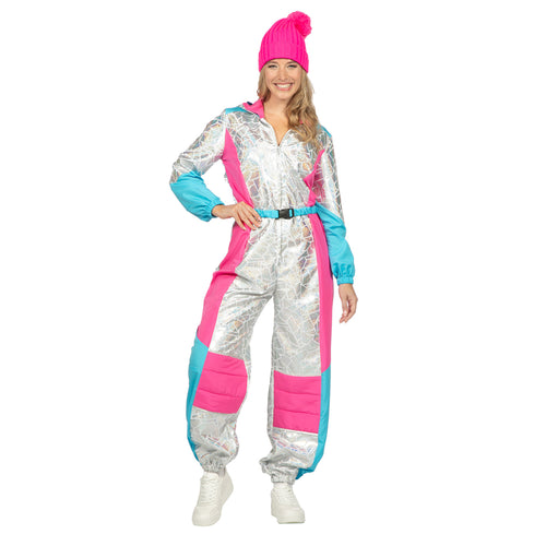 80's Retro Combinaison de Ski Deluxe Argentée Femme