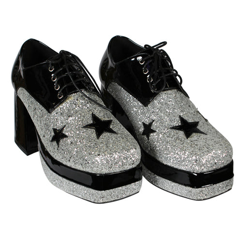 70's Disco Plateauschoenen "Glamrock" Heer Zilver-Zwart