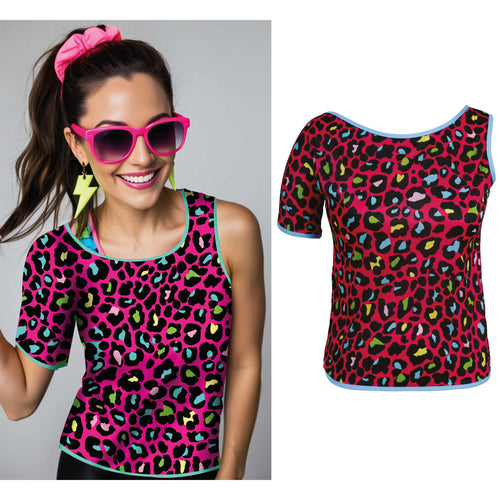 80's Blouse Femme Léopard Néon Rose (one size - 40-42)