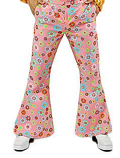 60's Hippiebroek Heer Bloemen Roze