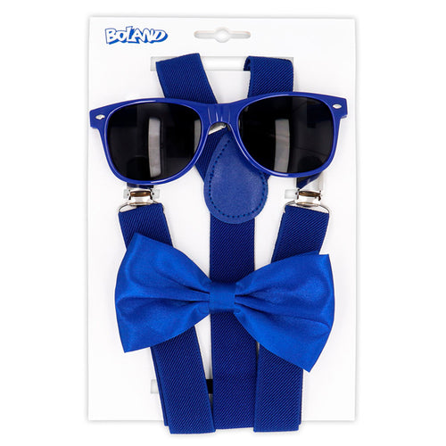 Accessoire Set Bleu (lunettes party, noeud papillon et bretelles)