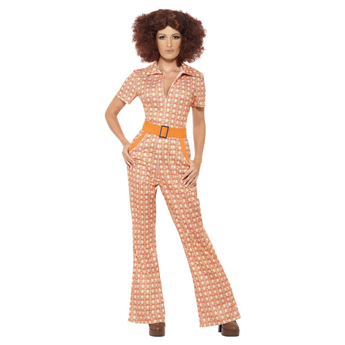 70's Authentiek Oranje Jumpsuit Dame Kostuum