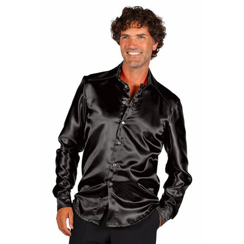 70's Chemise Disco Satin Noir