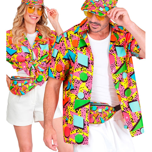 80's Hemd Grafische Print Funky Roze