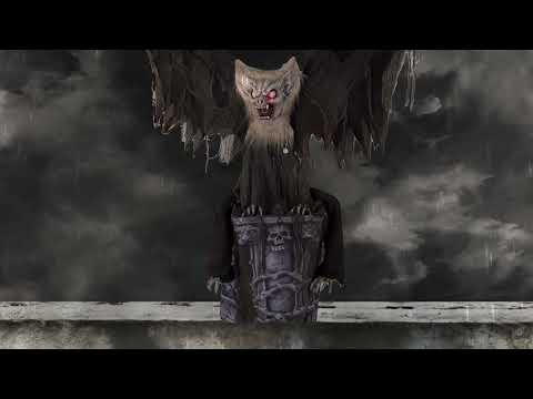 Décoration Halloween: Chauve-souris Gargouille - lumière, mouvement & son (146cm)