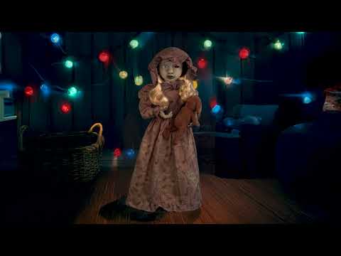 Halloween Animatronic Pop: Pop met Draaiend Hoofd - Licht, Geluid & Beweging (95cm)
