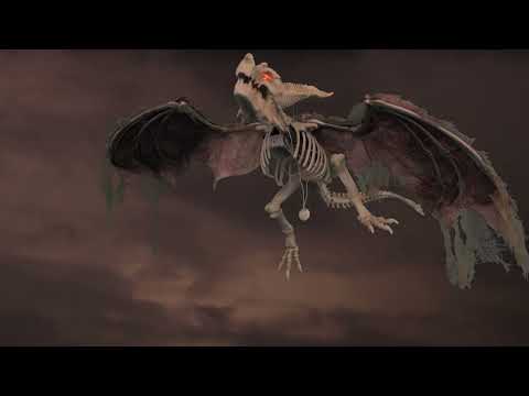 Décoration Halloween: Squelette Dragon - lumière et son (90cm)